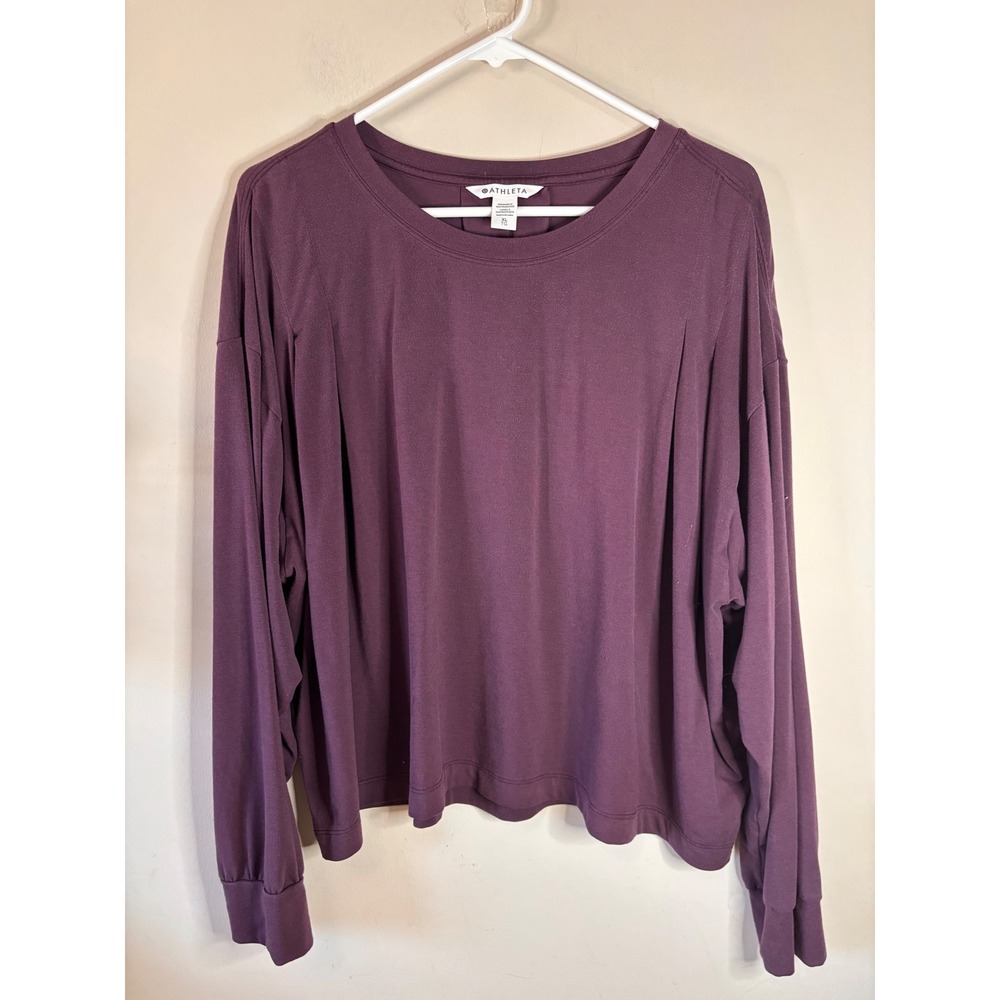 Athleta Purist Tee Long Sleeve Dark Purple Plum Relaxed Fit XL 466495-01 - Picture 2 of 8